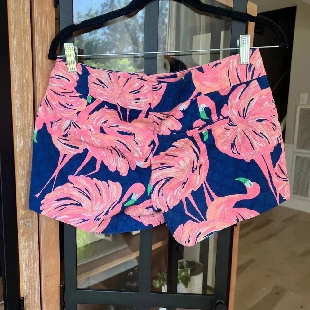 Lilly Pulitzer Navy Pink Flamingo Print Shorts - Picture 2 of 5